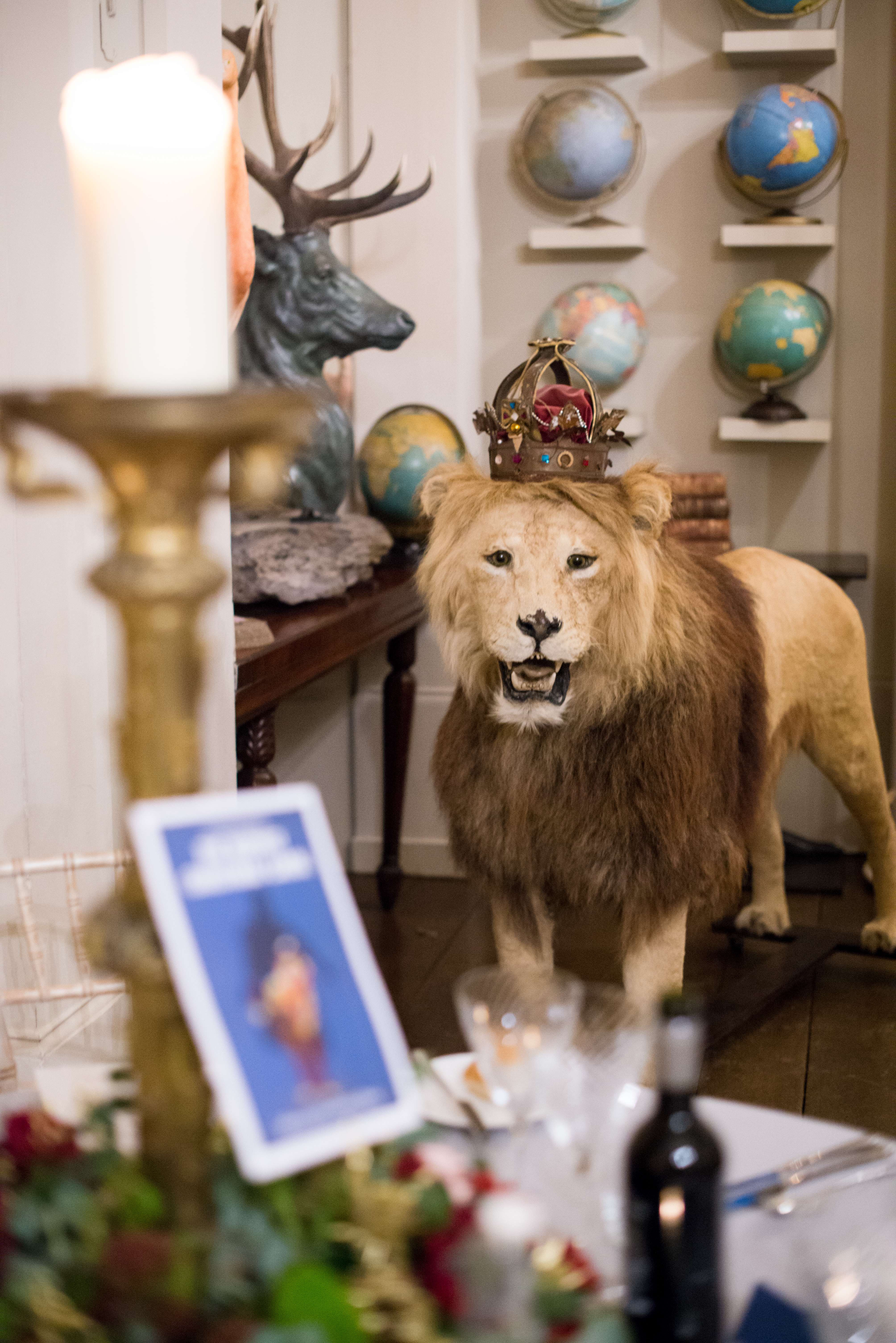 A stuffed lion in aynhoe park in Oxfordshire